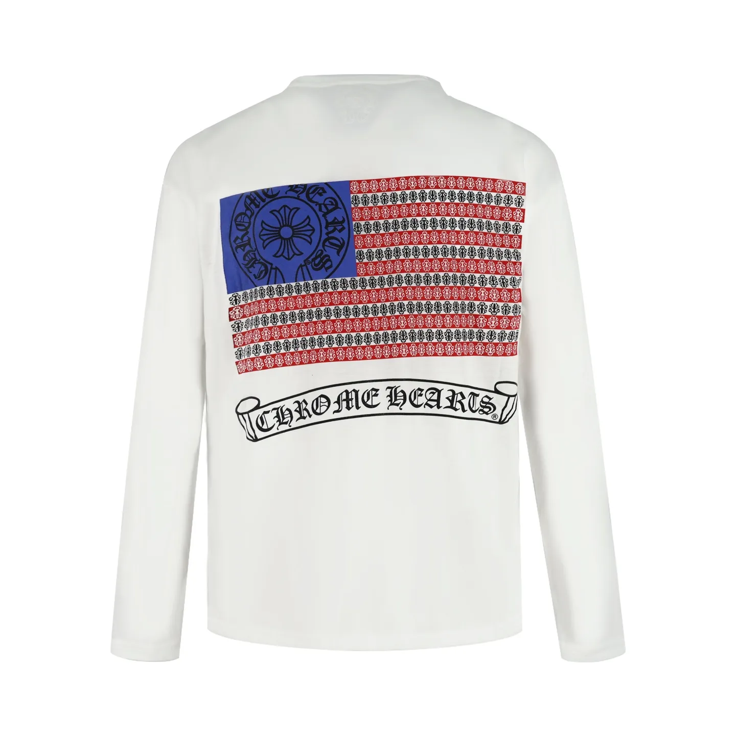 🅿️340 [Exclusive supply] CH Crow Heart Flag Printed Long Sleeve (White) The original version was purchased from Japan Osaka National Specialty School for 4500. The fabric is made of 230 grams of cotton. The printing adopts manual glue printing process. Customized auxiliary materials, produced by large manufacturers, are very demanding in workmanship, and the upper body is comfortable and natural.